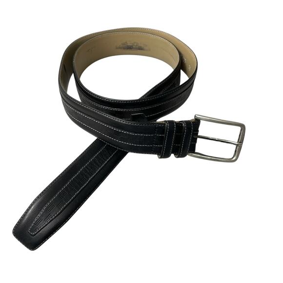 Mezlan Leather Belt Mens Size 36 Black Dress Silver Buckle Checkered Classic 1.5 - Picture 1 of 13